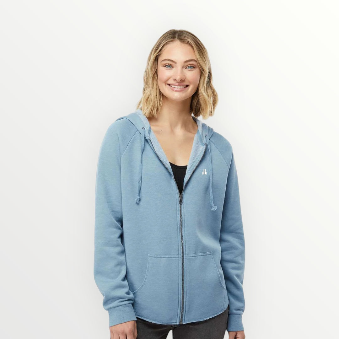 ASUREI Ladies Lightweight Wash Zip Hoodie
