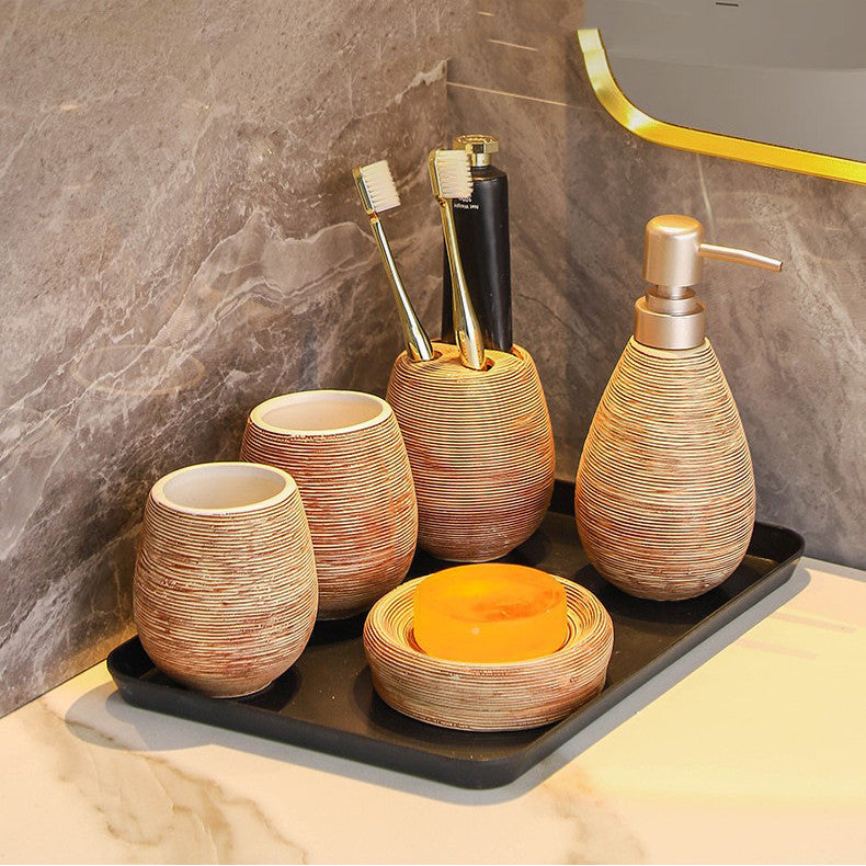 Brushed Ceramic Toiletries 5-Piece Set | 3 Colours | Brown