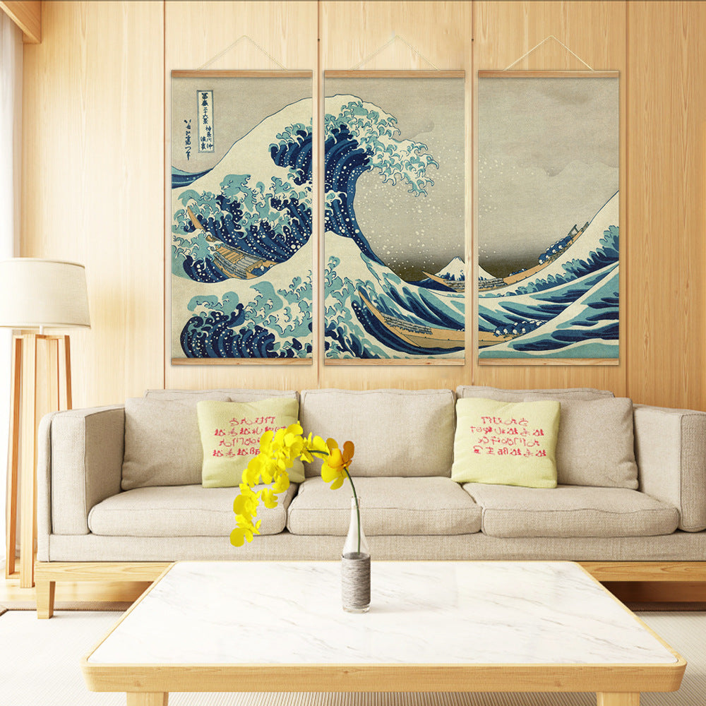 'The Great Wave Off Kanagawa' - Katsushika Hokusai | 3-Piece Scroll Painting