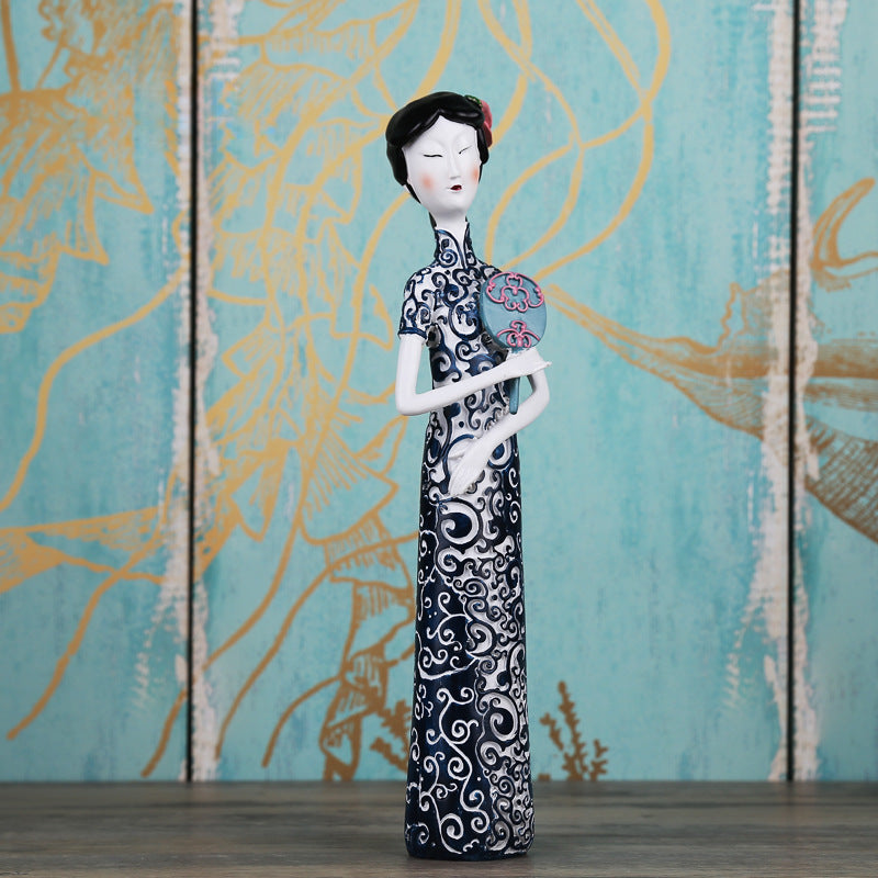 Oriental Lady in Cheongsam Display Figurine