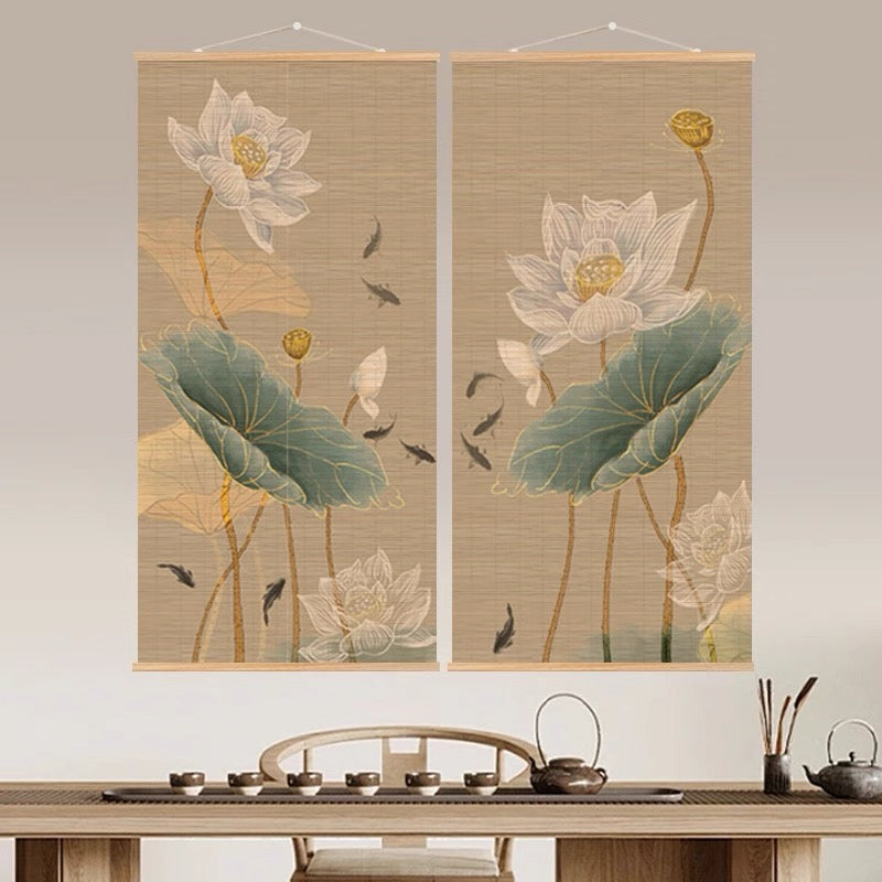 Lotus & Koi Bamboo Scroll Art | 3-Piece Set