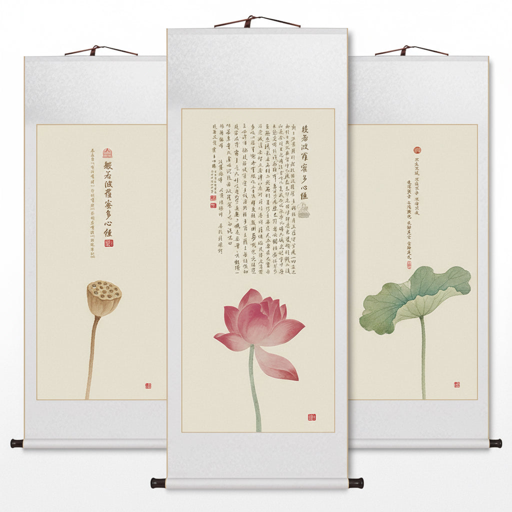 Lotus Scroll Art on Handmade Rice Paper | 5 Designs | 8 Sizes