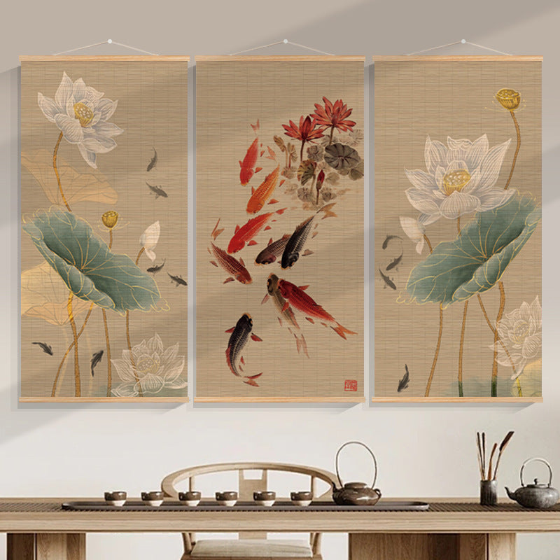 Lotus & Koi Bamboo Scroll Art | 3-Piece Set