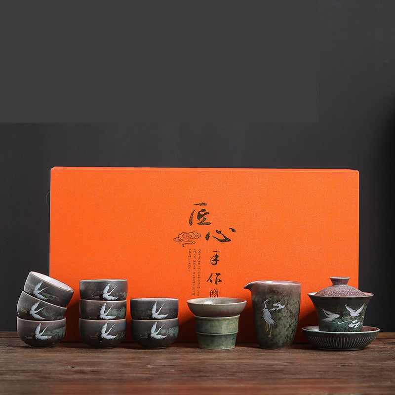 Auspicious Crane Tea Cups 11-Piece Set