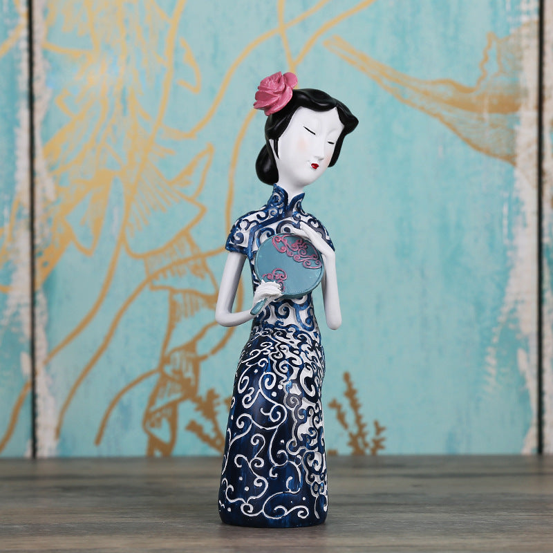 Oriental Lady in Cheongsam Display Figurine