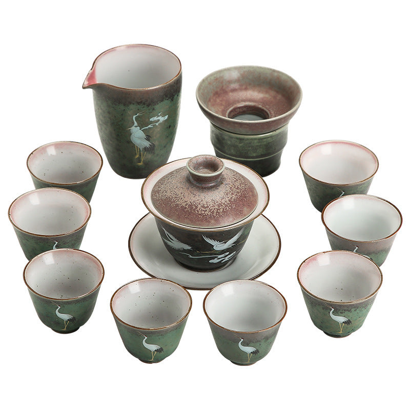 Auspicious Crane Tea Cups 11-Piece Set