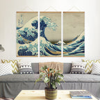 'The Great Wave Off Kanagawa' - Katsushika Hokusai | 3-Piece Scroll Painting