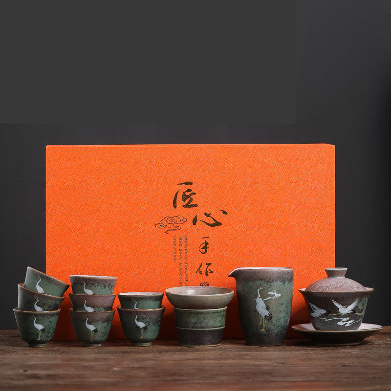 Auspicious Crane Tea Cups 11-Piece Set