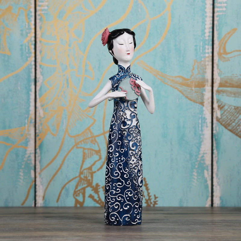 Oriental Lady in Cheongsam Display Figurine