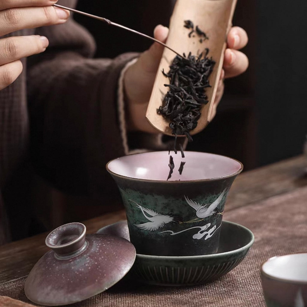 Auspicious Crane Tea Cups 11-Piece Set