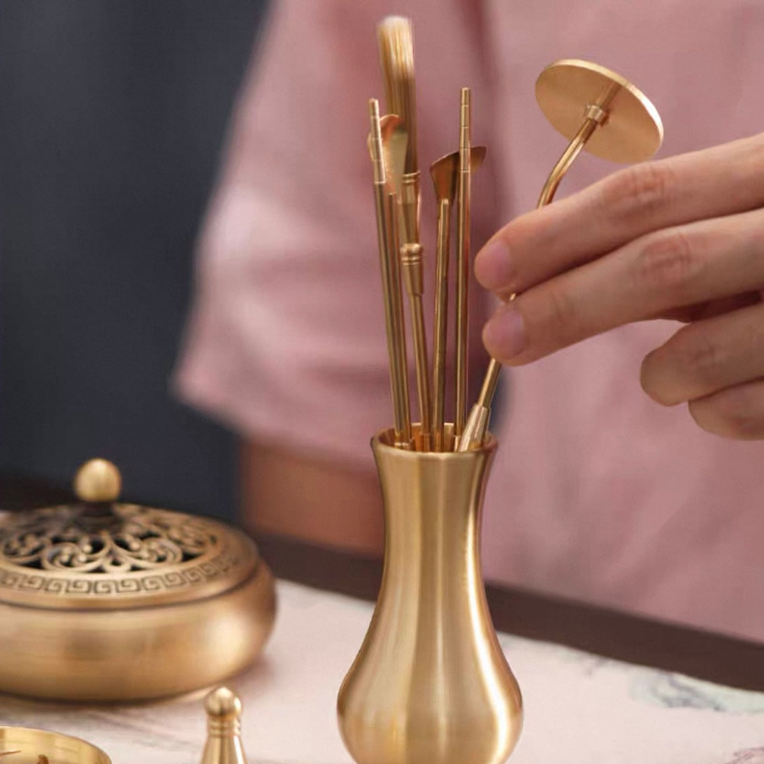 Exquisite Copper Incense Tools 12-Pieces Set