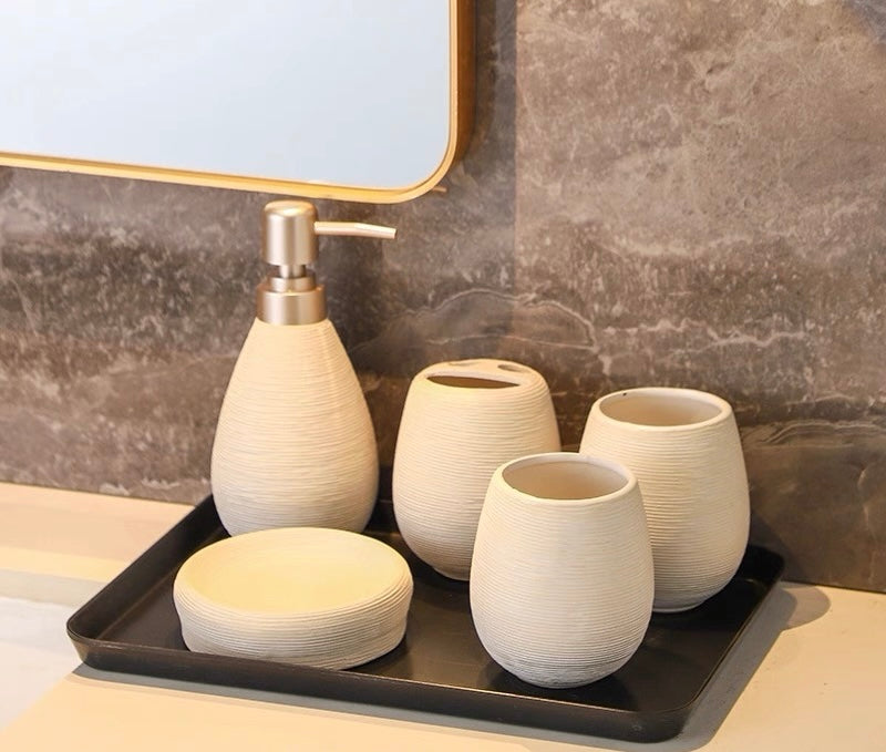 Brushed Ceramic Toiletries 5-Piece Set | 3 Colours | White