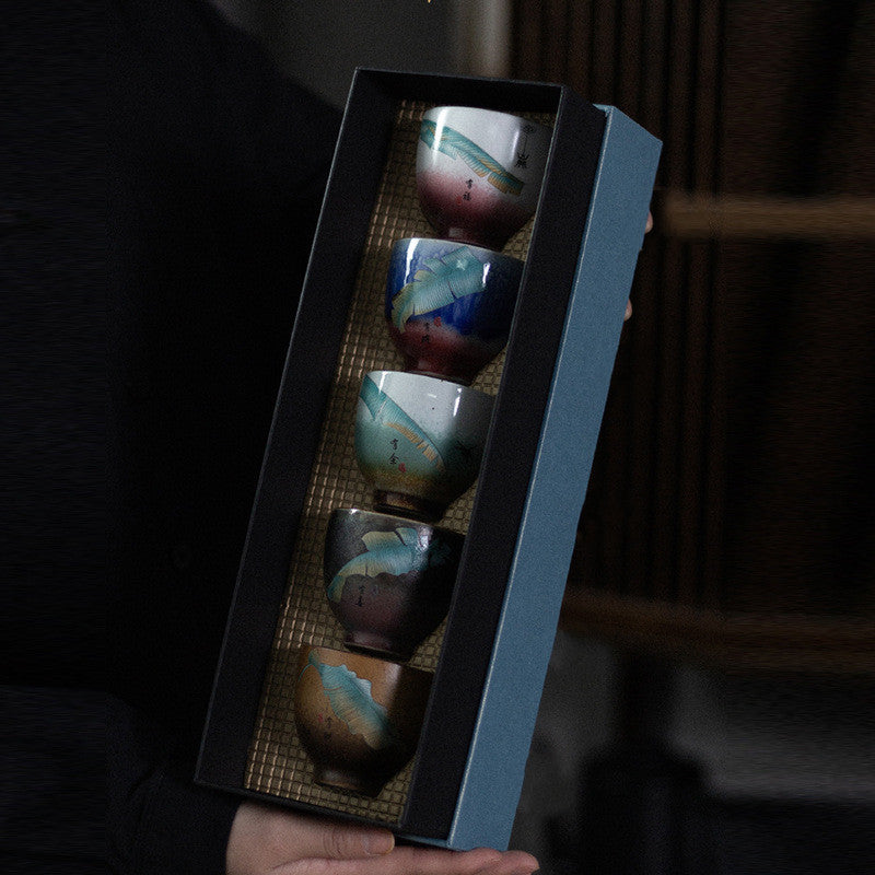 5 Blessings Ceramic Tea Cups Set