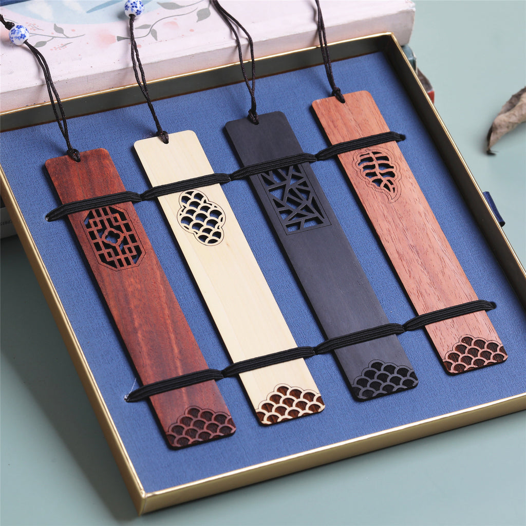 Oriental Wooden Bookmark 4-Piece Gift Set