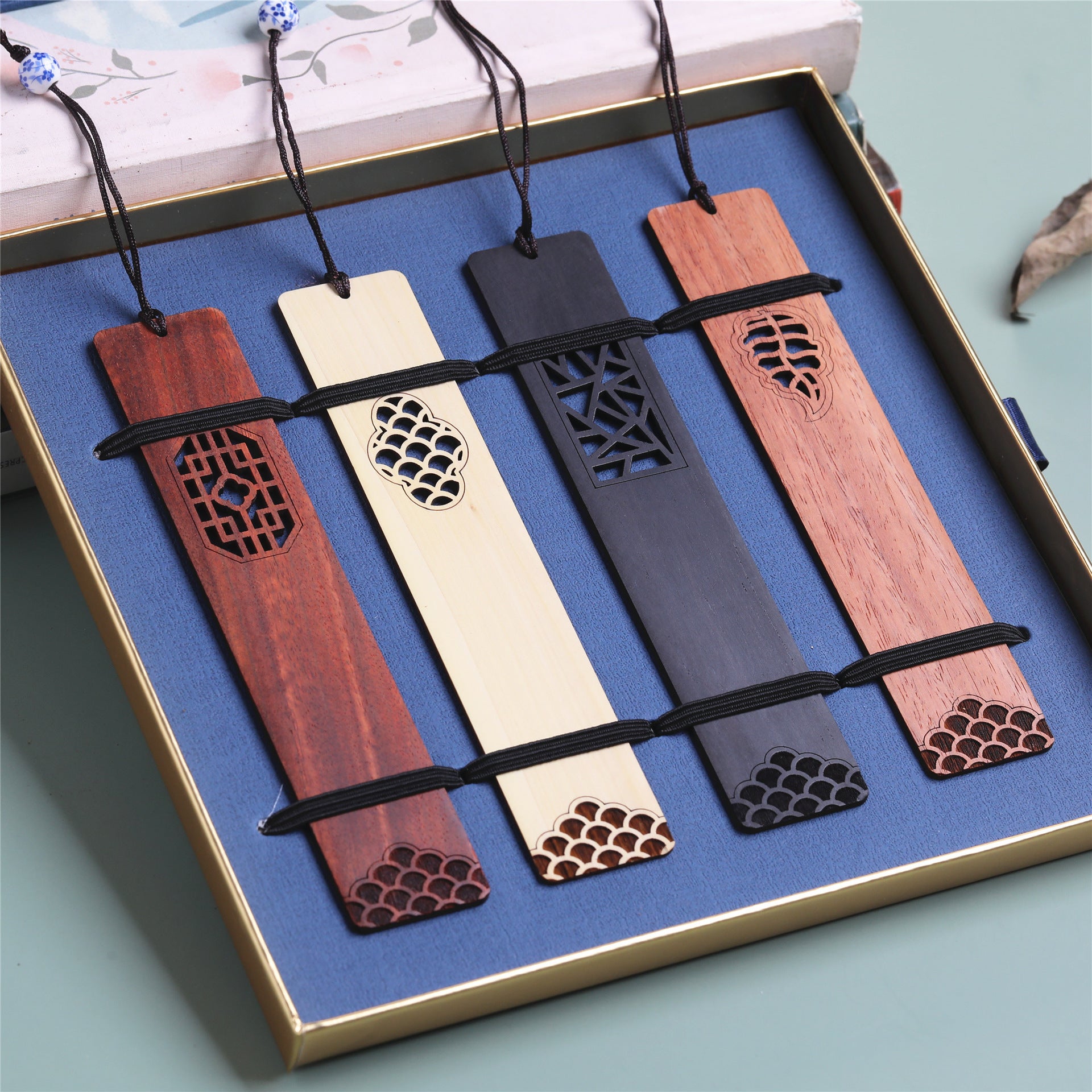 Oriental Wooden Bookmark 4-Piece Gift Set