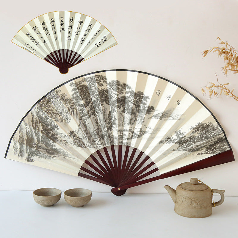 2-Sided Oriental Calligraphy Painting Fan