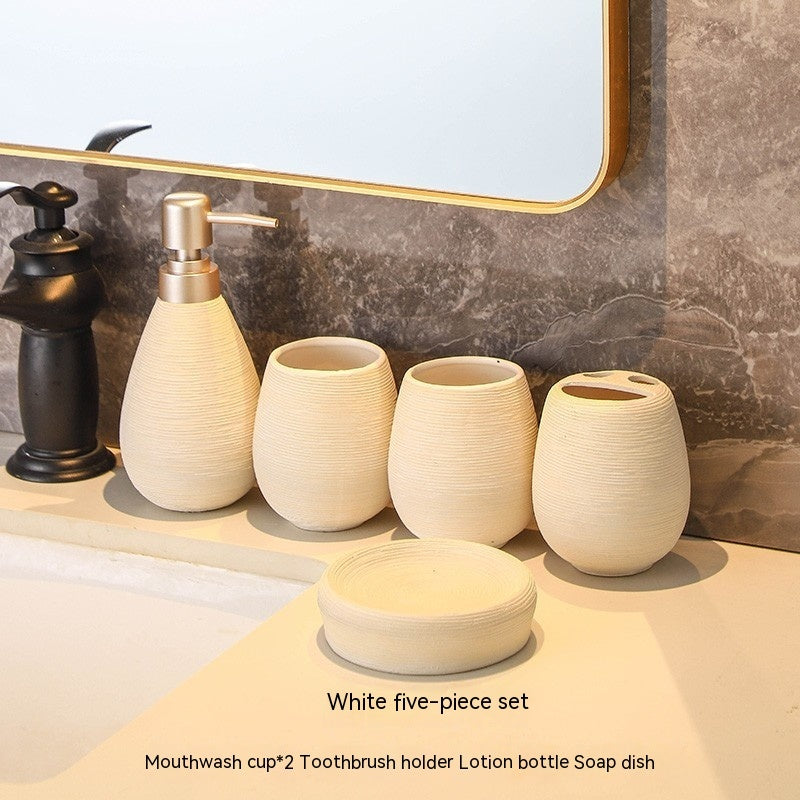 Brushed Ceramic Toiletries 5-Piece Set | 3 Colours | Brown