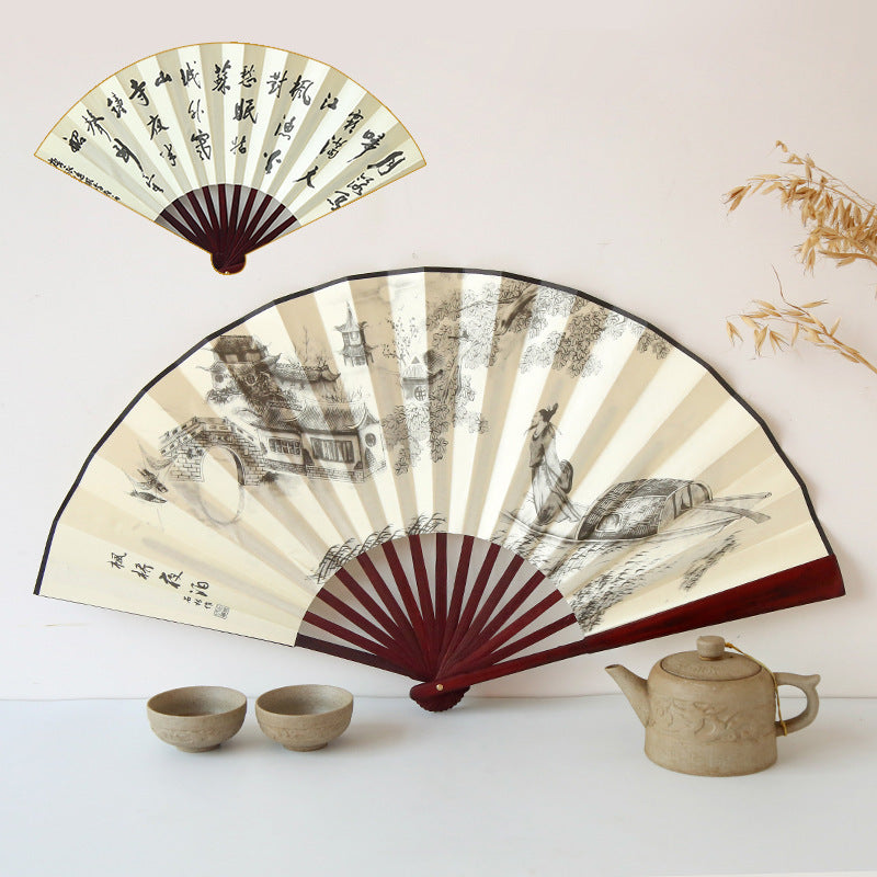 2-Sided Oriental Calligraphy Painting Fan