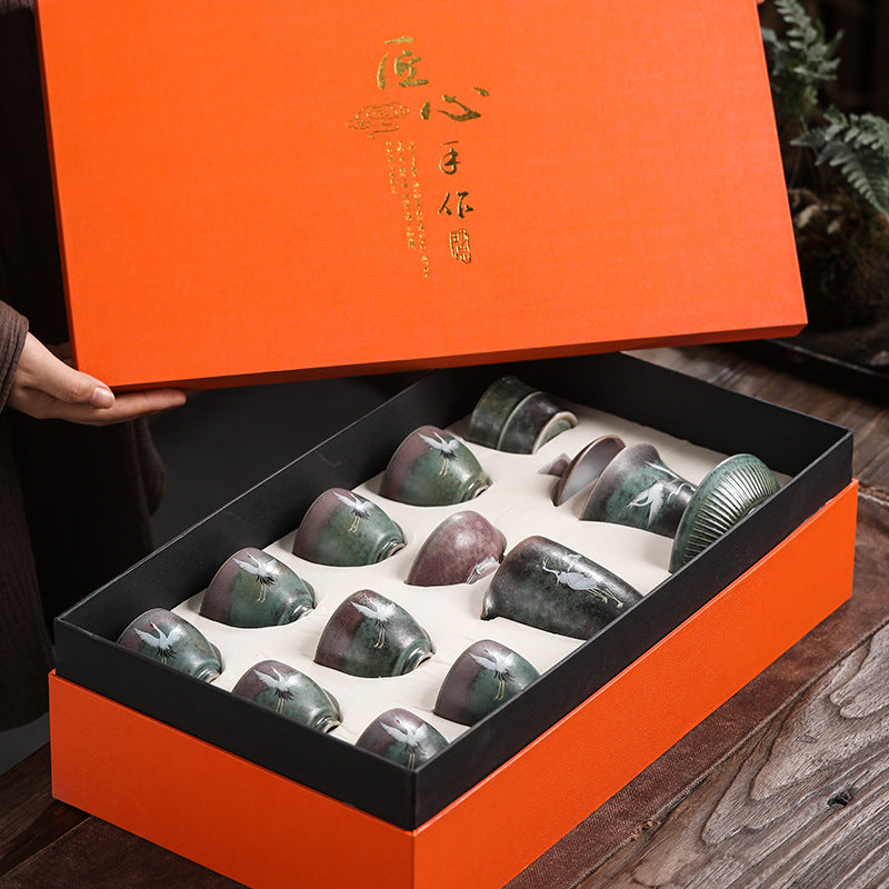 Auspicious Crane Tea Cups 11-Piece Set