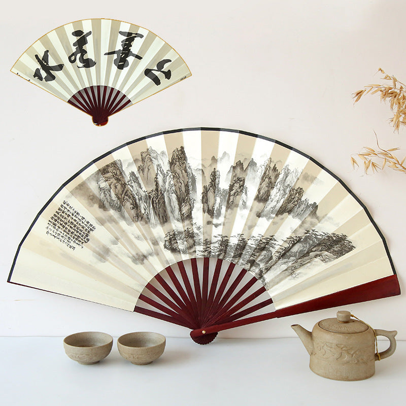 2-Sided Oriental Calligraphy Painting Fan